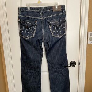 MEK Denim Dark Blue Embroidered Back-Pocket Women’s Jeans